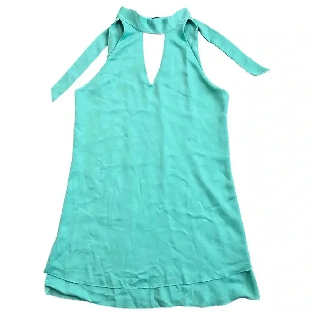 Tyche Teal Mock VNeck Sleeveless Mini Dress Size Small